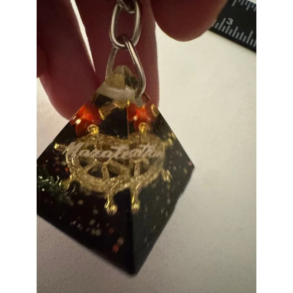 Mazatlan Mexico Souvenir Pyramid Keychain Gold Ship Wheel Travel Charm